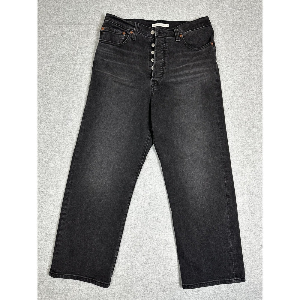Levi's Ribcage Straight Ankle Jeans Womens 31 Black High Rise Button Fly W31 L26
